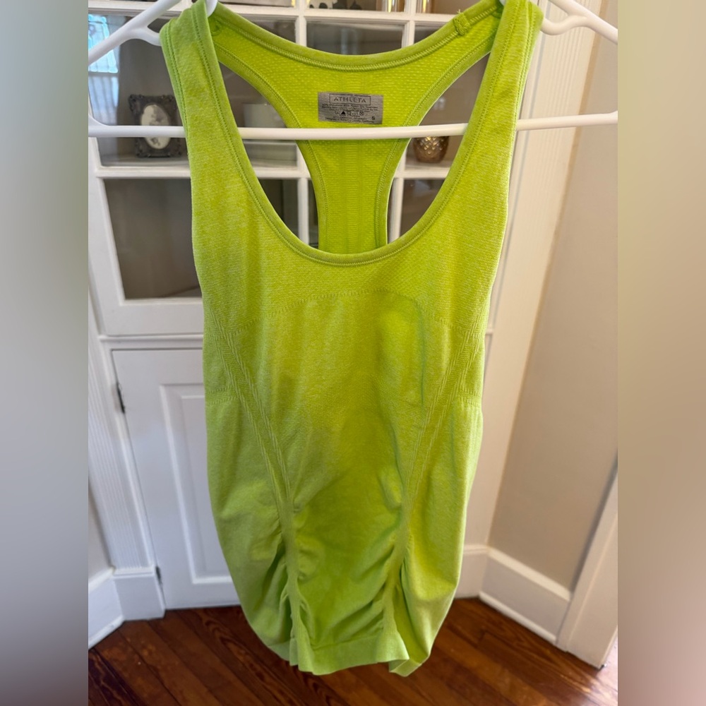 Athleta Neon Green Seamless Racerback Ruched Workout Tank Top Small